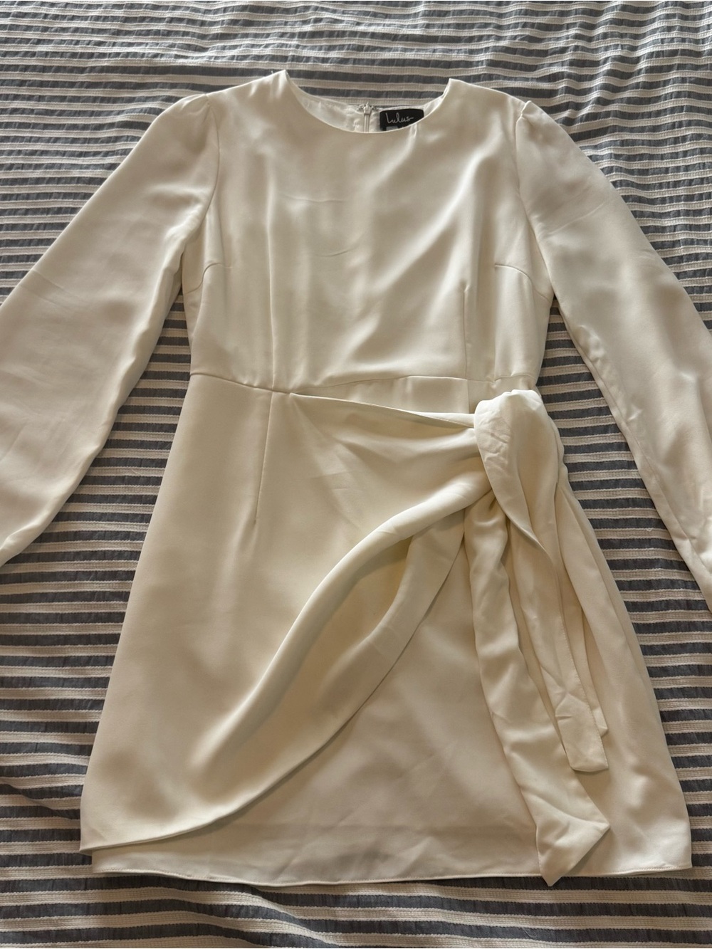 Lulu's Cream Long-Sleeve Wrap-Detail Mini Dress